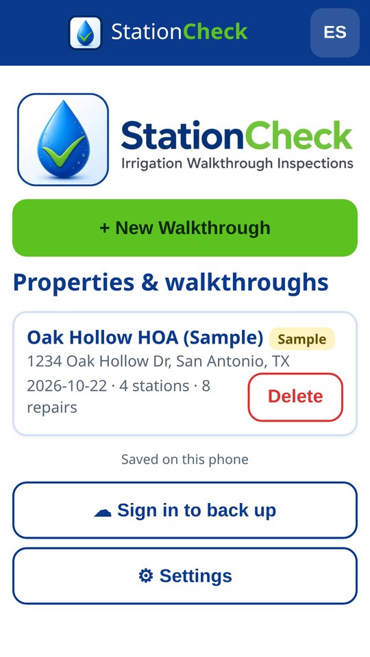 StationCheck app screen: Your properties