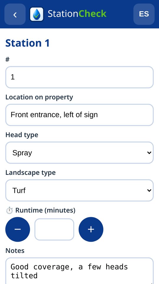 StationCheck app screen: Each station